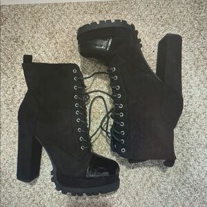 Fashion Nova Black Lace-Up Heeled Boots
